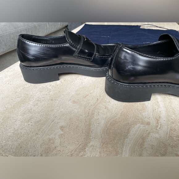 PRADA brushed black leather slip on loafers - Picture 6 of 10